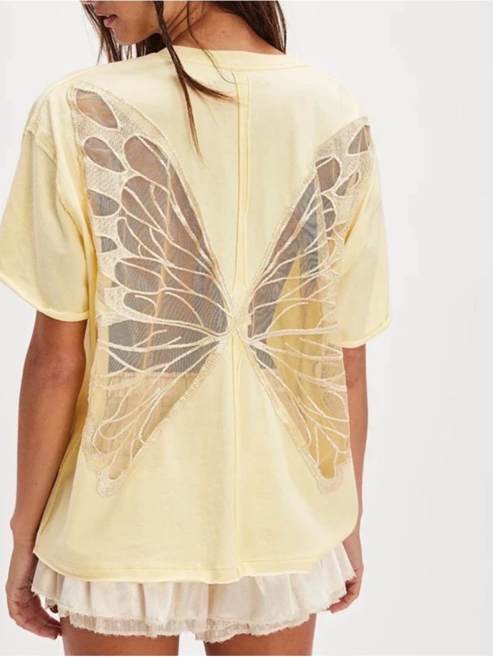 Tricia Fix x FP Pale Yellow Butterfly Back Short Sleeve Tee - S
